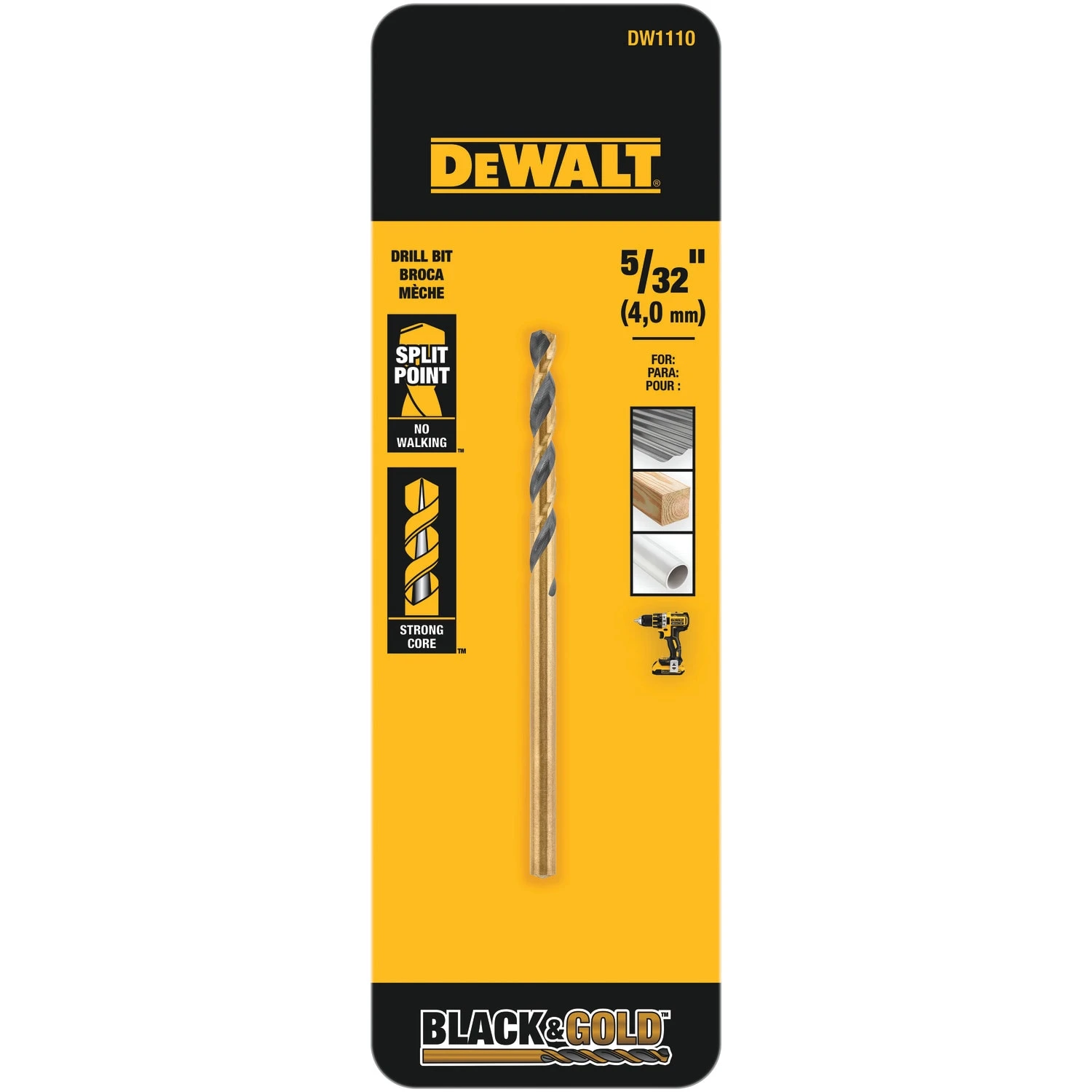 DEWALT 5/32-in X 3-1/8-in Black And Gold Coated HSS Jobber Length Twist Drill Bit 1 DEWALT 5/32-in X 3-1/8-in Black And Gold Coated HSS Jobber Length Twist Drill Bit
