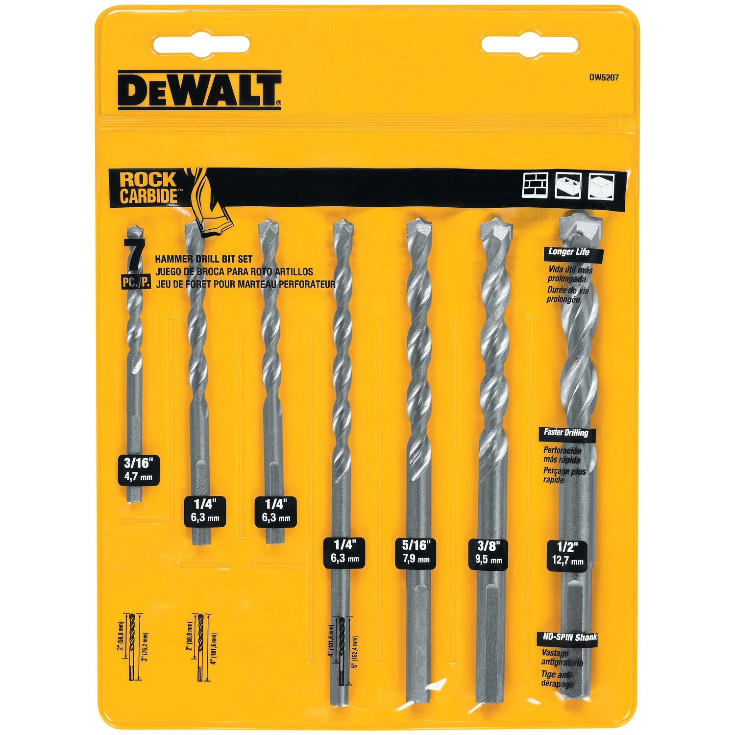 DEWALT 7 -Piece Carbide Masonry Drill Bit Set For Hammer Drill 1 DEWALT 7 -Piece Carbide Masonry Drill Bit Set For Hammer Drill