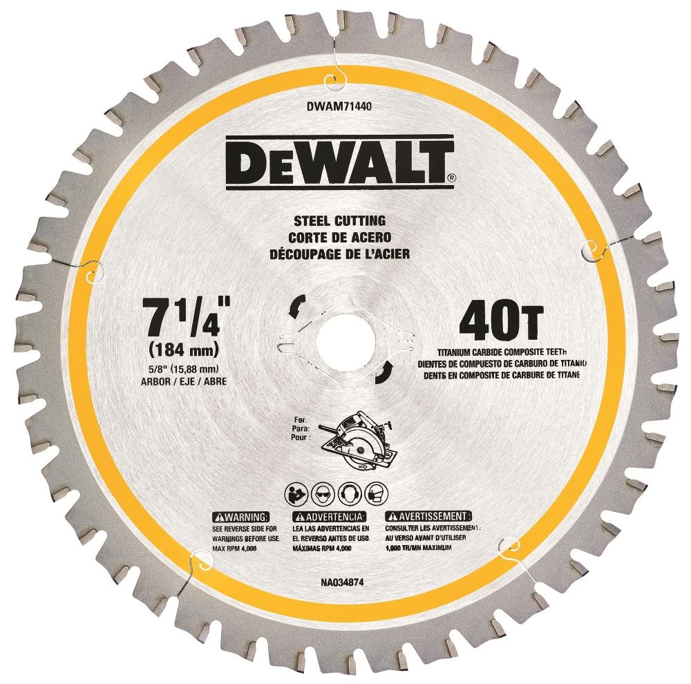 DEWALT 7-1/4-in 40 -Tooth Tungsten Carbide-tipped Steel Circular Saw Blade Individual 1 DEWALT 7-1/4-in 40 -Tooth Tungsten Carbide-tipped Steel Circular Saw Blade Individual