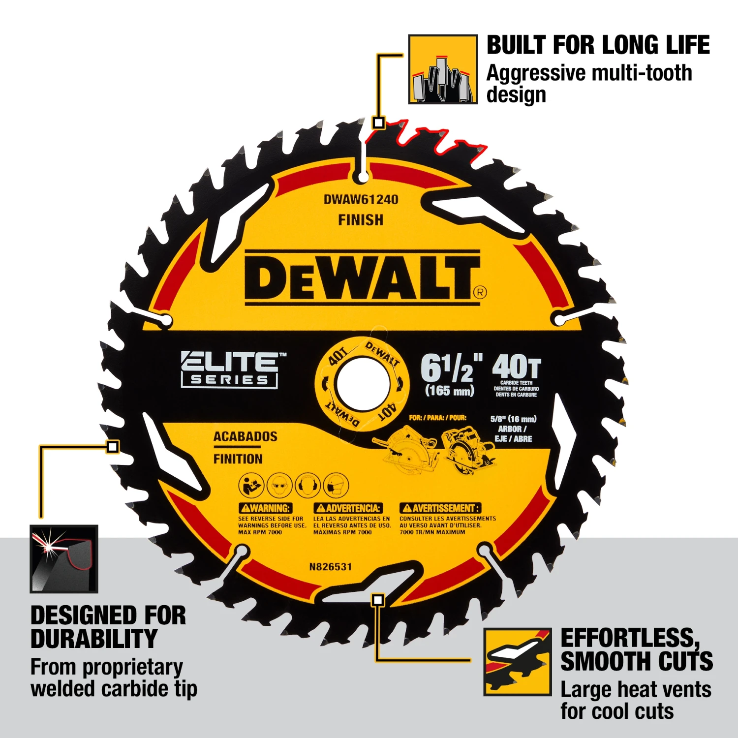 DEWALT ELITE SERIES 6-1/2-in 40 -Tooth Fine Finish Tungsten Carbide-tipped Steel Circular Saw Blade Individual 2 DEWALT ELITE SERIES 6-1/2-in 40 -Tooth Fine Finish Tungsten Carbide-tipped Steel Circular Saw Blade Individual - Image 2