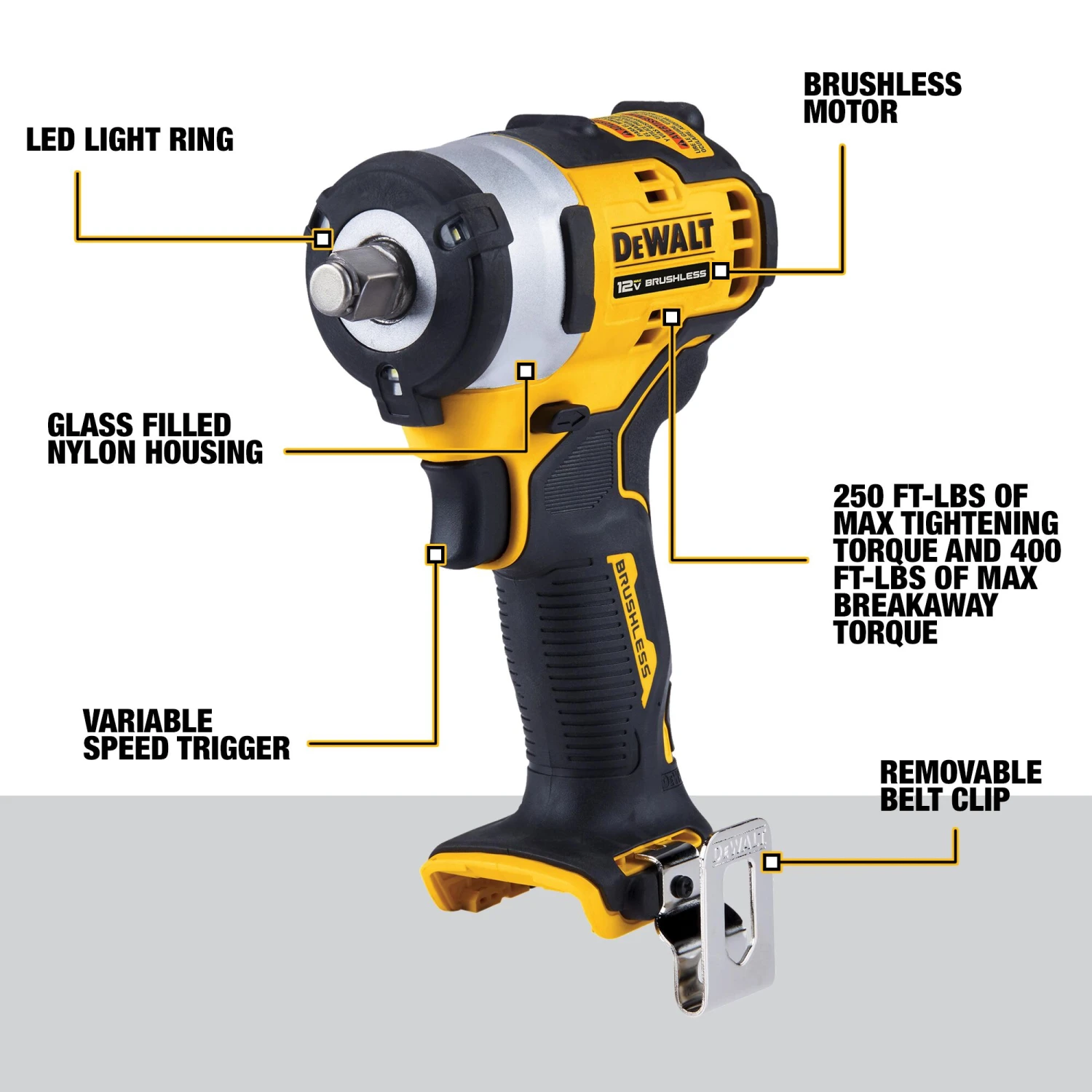 DEWALT XTREME 12-volt Max Variable Speed Brushless 1/2-in Drive Cordless Impact Wrench (Battery Not Included And Charger Not Included) 3 DEWALT XTREME 12-volt Max Variable Speed Brushless 1/2-in Drive Cordless Impact Wrench (Battery Not Included And Charger Not Included) - Image 3
