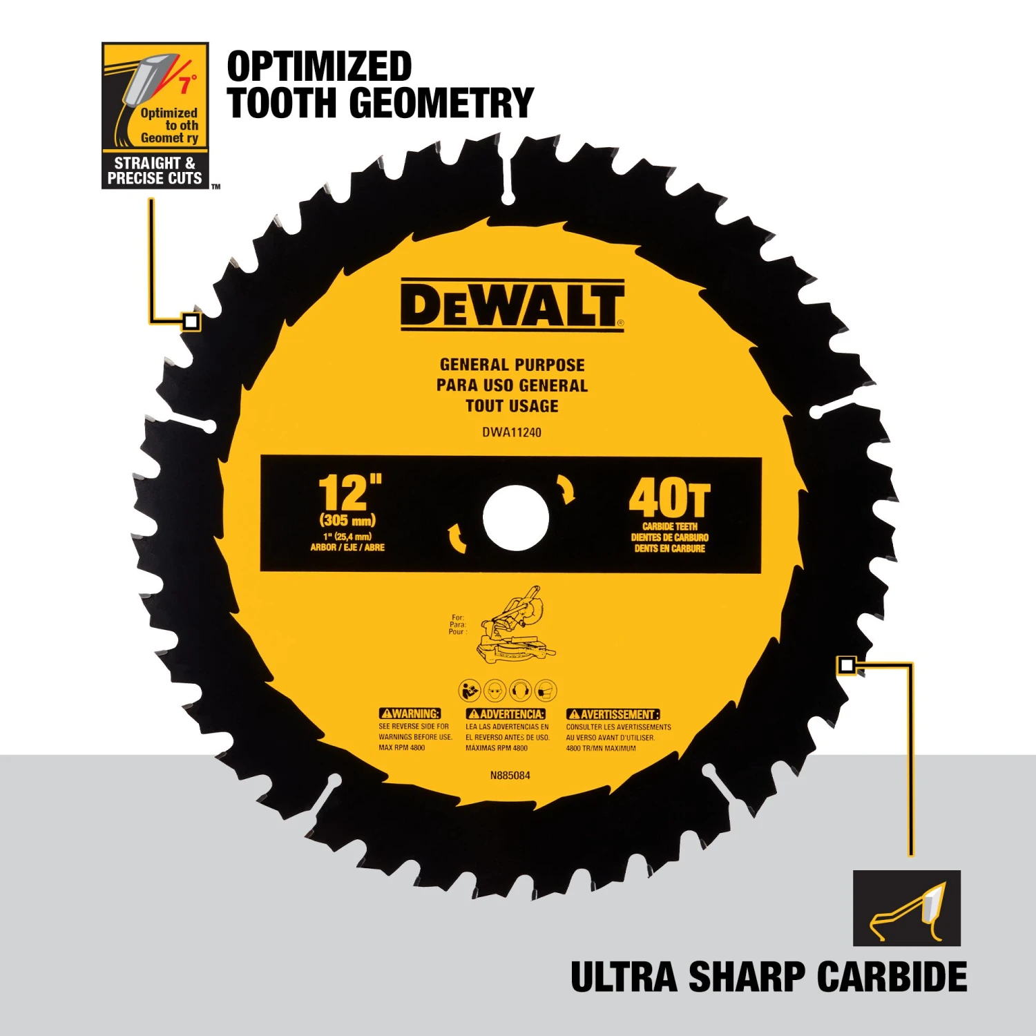DEWALT Large Diameter Saw Blades 12-in 40 -Tooth Rough Finish Tungsten Carbide-tipped Steel Miter Saw Blade Individual 3 DEWALT Large Diameter Saw Blades 12-in 40 -Tooth Rough Finish Tungsten Carbide-tipped Steel Miter Saw Blade Individual - Image 3