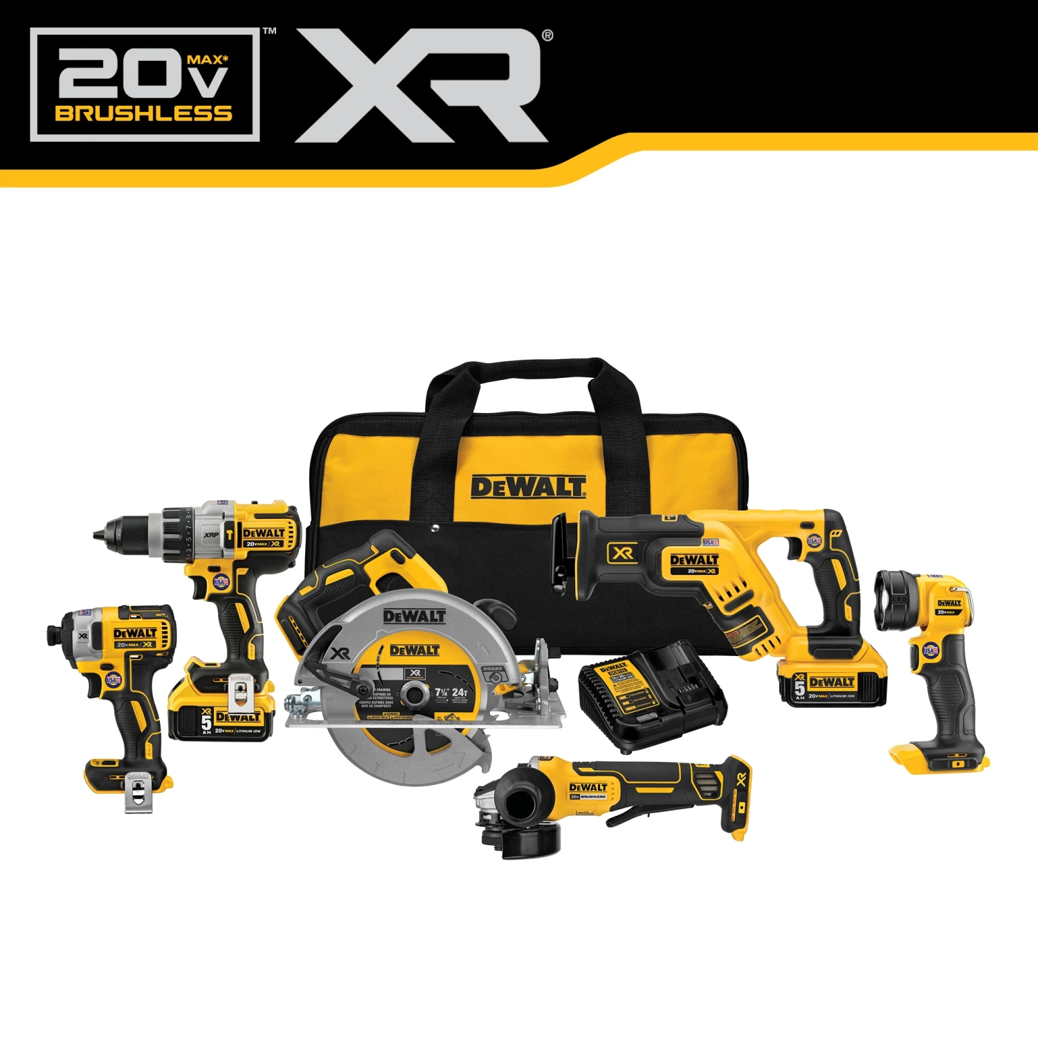 DEWALT XR 6-Tool 20-Volt Max Brushless Power Tool Combo Kit With Soft Case (2-Batteries And Charger Included) 3 DEWALT XR 6-Tool 20-Volt Max Brushless Power Tool Combo Kit With Soft Case (2-Batteries And Charger Included) - Image 3