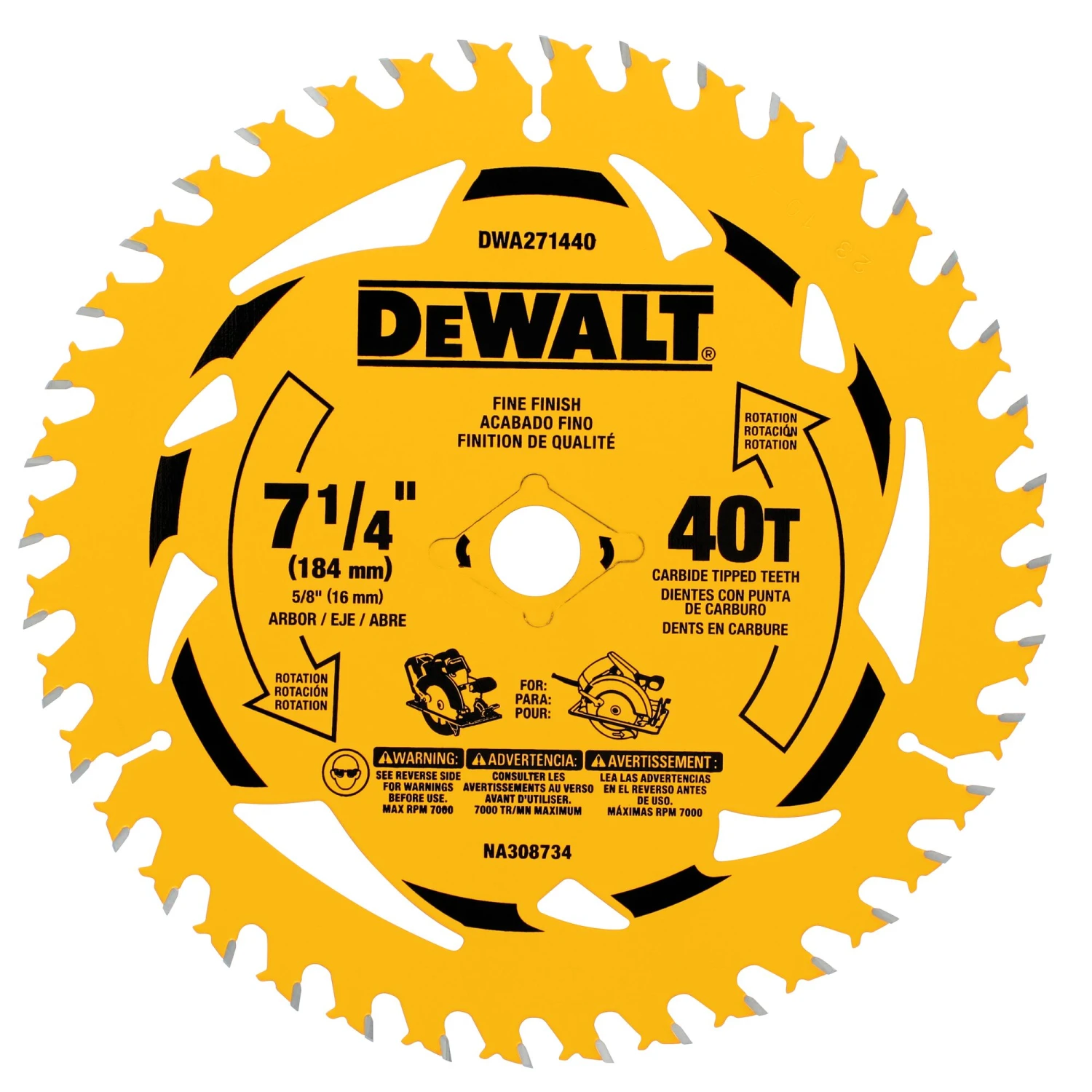 DEWALT 7-1/4-in 40 -Tooth Fine Finish Tungsten Carbide-tipped Steel Circular Saw Blade Individual 1 DEWALT 7-1/4-in 40 -Tooth Fine Finish Tungsten Carbide-tipped Steel Circular Saw Blade Individual