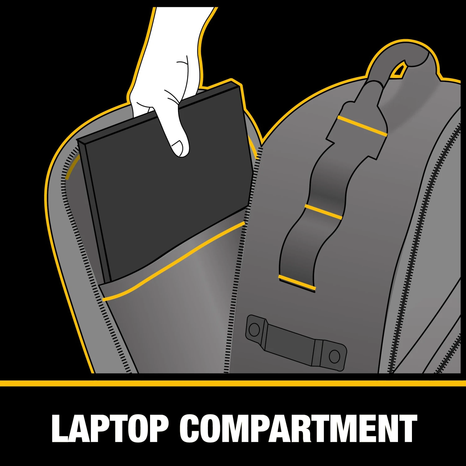 DEWALT Black - Yellow Polyester 7.75-in W X 18.75-in D X 13.75-in L Zippered Backpack 7 DEWALT Black - Yellow Polyester 7.75-in W X 18.75-in D X 13.75-in L Zippered Backpack - Image 7