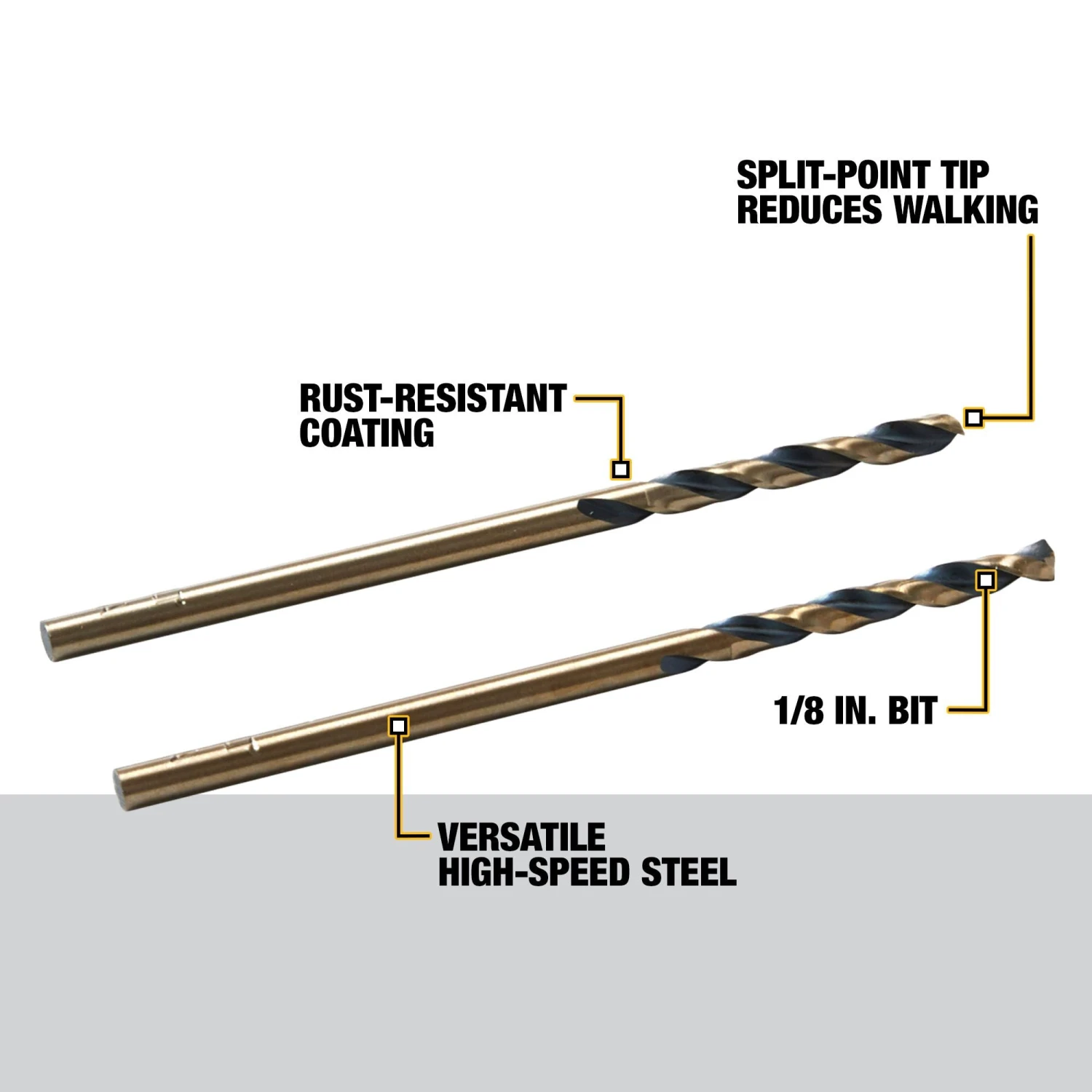 DEWALT BLACK GOLD 5 -Piece 1/8-in X 2-4/5-in Black And Gold Coated HSS Jobber Length Twist Drill Bit Set 2 DEWALT BLACK GOLD 5 -Piece 1/8-in X 2-4/5-in Black And Gold Coated HSS Jobber Length Twist Drill Bit Set - Image 2